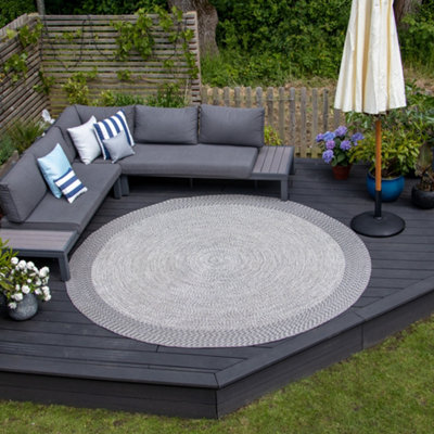 Athena 300cm Round Weatherproof Indoor and Outdoor Rug in Shale Grey