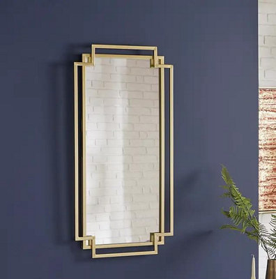 Athena Gold Rectangular Shaped Art Deco Wall Mirror Of H 94cm x W 48cm