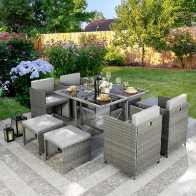 Athena Grey Rattan Cube Dining Set 8 Seats