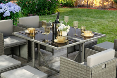 Athena Grey Rattan Cube Dining Set 8 Seats DIY at B Q