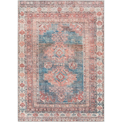ATHENA Machine Washable Traditionnal Boho Coral Area Rug 120 x 170 cm