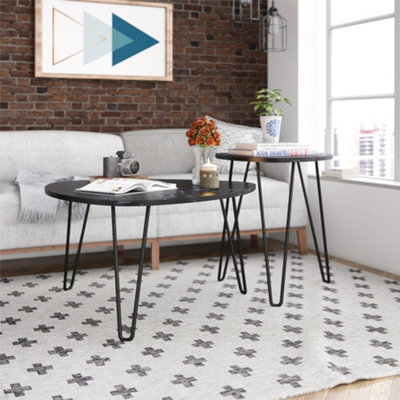 Athena Nesting Tables in Black Marble Look