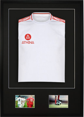 Athena Premium Wood DIY Sports Shirt Display 3D Mounted + Double Aperture Black Frame 59.4 x 84cm Black Mount, Black Backing Card