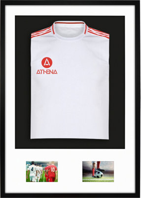 Athena Premium Wood DIY Sports Shirt Display 3D Mounted + Double Aperture Black Frame 59.4 x 84cm White Mount, Black Backing Card