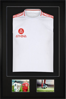 Athena Premium Wood DIY Sports Shirt Display 3D Mounted + Double Aperture Black Frame 61 x 91.5cm Black Mount, Black Backing Card