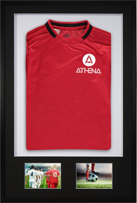 Athena Premium Wood DIY Sports Shirt Display 3D Mounted + Double Aperture Black Frame 61 x 91.5cm Black Mount, White Backing Card