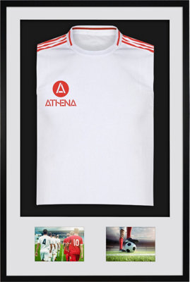 Athena Premium Wood DIY Sports Shirt Display 3D Mounted + Double Aperture Black Frame 61 x 91.5cm White Mount, Black Backing Card