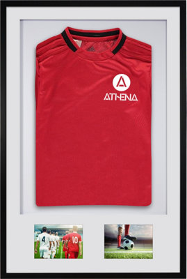 Athena Premium Wood DIY Sports Shirt Display 3D Mounted + Double Aperture Black Frame 61 x 91.5cm White Mount, White Backing Card