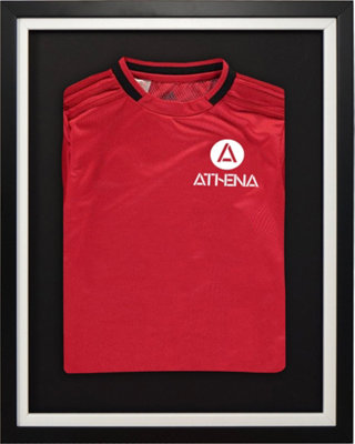 Athena Premium Wood DIY Sports Shirt Display Standard Black Frame 40 x 50cm White Inner Frame, Black Backing Card