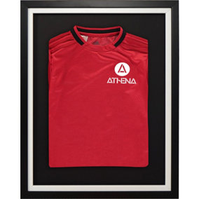 Athena Premium Wood DIY Sports Shirt Display Standard Black Frame 40 x 50cm White Inner Frame, Black Backing Card