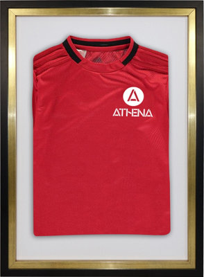 Athena Premium Wood DIY Sports Shirt Display Standard Black Frame 50 x 70cm Gold Inner Frame, White Backing Card