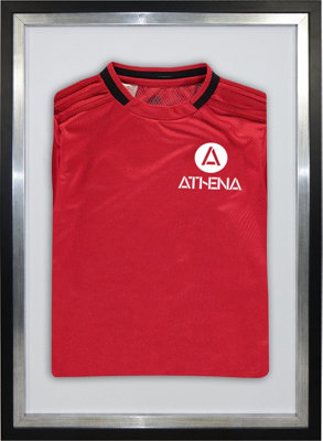 Athena Premium Wood DIY Sports Shirt Display Standard Black Frame 50 x 70cm Platinum Inner Frame, White Backing Card