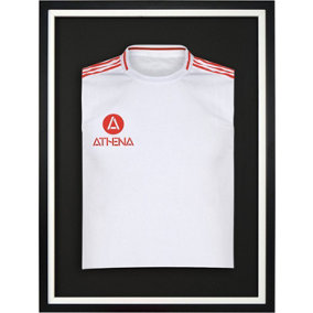 Athena Premium Wood DIY Sports Shirt Display Standard Black Frame 50 x 70cm White Inner Frame, Black Backing Card