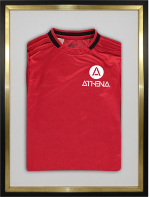 Athena Premium Wood DIY Sports Shirt Display Standard Black Frame 60 x 80cm Gold Inner Frame, White Backing Card