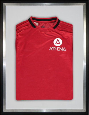 Athena Premium Wood DIY Sports Shirt Display Standard Black Frame 60 x 80cm Platinum Inner Frame, White Backing Card