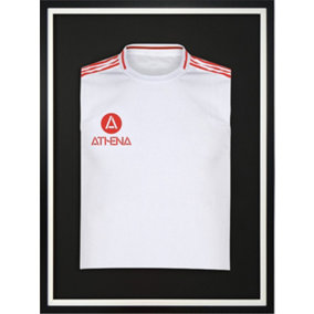 Athena Premium Wood DIY Sports Shirt Display Standard Black Frame 60 x 80cm White Inner Frame, Black Backing Card