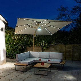 Athena Roma Square Parasol Wooden Umbrella With LED Lights Beige