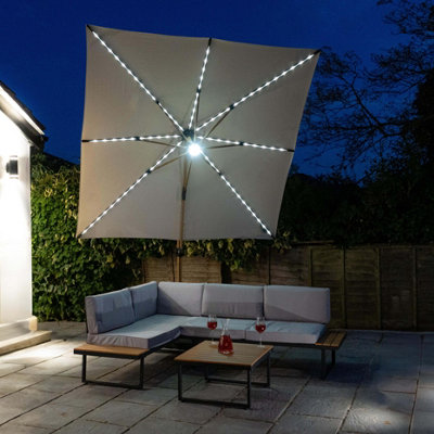 Athena Roma Square Parasol Wooden Umbrella With LED Lights Beige - 3