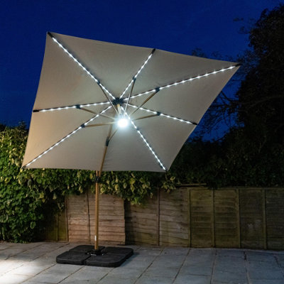 Athena Roma Square Parasol Wooden Umbrella With LED Lights Beige - 4