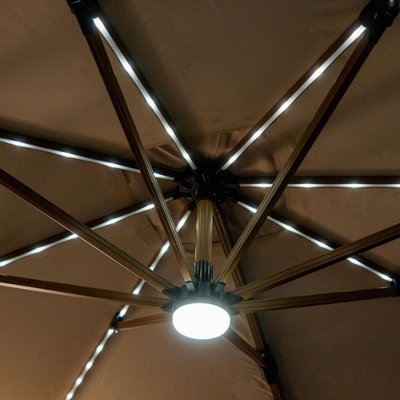 Athena Roma Square Parasol Wooden Umbrella With LED Lights Beige - 5