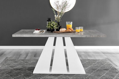 Athens 6 Seater Matte Grey Concrete Effect Dining Table with Statement Triangular Structural Plinth Leg Modern Industrial Style