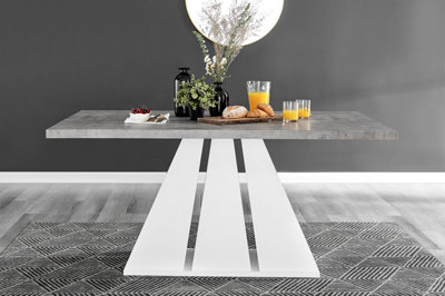 Athens 6 Seater Matte Grey Concrete Effect Dining Table with Statement