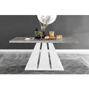 Athens 6 Seater Matte Grey Concrete Effect Dining Table with Statement Triangular Structural Plinth Leg Modern Industrial Style