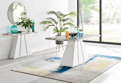 Athens 6 Seater Matte White Marble Effect Dining Table with Statement ...