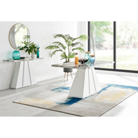 Athens 6 Seater White Marble Effect Dining Table