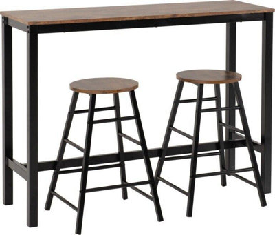 Athens Breakfast Bar Set Acacia Effect and Black Metal Legs
