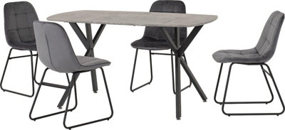 Athens Concrete Effect Rectangular Dining Set with Grey Velvet Chairs