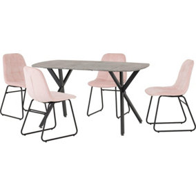 Athens Concrete Effect Rectangular Dining Set with Pink Velvet Chairs