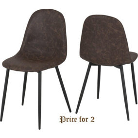 Athens Dining Chair (Pack of 2) - L55 x W44.5 x H85.5 cm - Brown Faux Leather