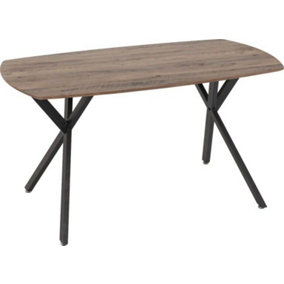 Athens Dining Table in Medium Oak Effect and Black Metal Legs