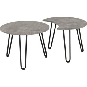 Athens Duo Coffee Table Set Concrete Effect and Black Metal 2 Tables