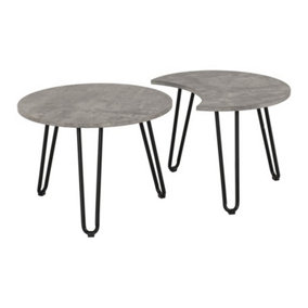 Athens Duo Coffee Table Set Concrete Effect and Black Metal 2 Tables