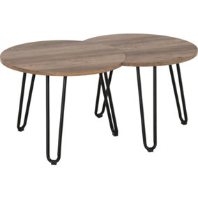 Athens Duo Coffee Table Set - L60 x W100 x H44 cm - Medium Oak Effect/Black