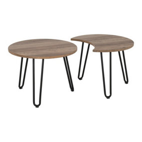 Athens Duo Coffee Table Set - L60 x W100 x H44 cm - Medium Oak Effect/Black