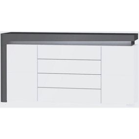 Athens Grey And White Gloss 2 Door / 4 Drawer Sideboard With Lights