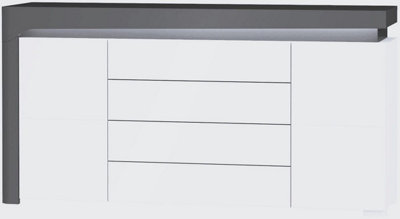 Athens Grey And White Gloss 2 Door / 4 Drawer Sideboard With Lights