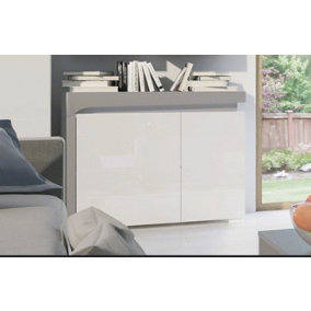 Athens Grey And White Gloss 2 Door Small Sideboard With Lights