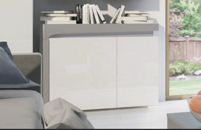 Athens Grey And White Gloss 2 Door Small Sideboard With Lights