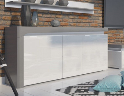 Athens Grey and White Gloss 3 Door Sideboard With Lights