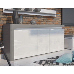 Athens Grey and White Gloss 3 Door Sideboard With Lights