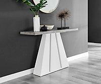 Athens Matte Grey Concrete Effect Console Table with Statement Triangular Structural Plinth Leg for Modern Living Rooms