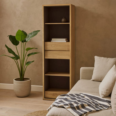 Athens Natural Oak-Effect Tall Narrow 3-Drawer Bookcase