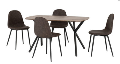 Athens Rectangular Oak Effect  Dining Set Table and 4 Brown Faux Leather Chairs