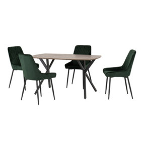 Athens Rectangular Oak Effect Dining Table Set with 4 Avery Emerald Green Chairs