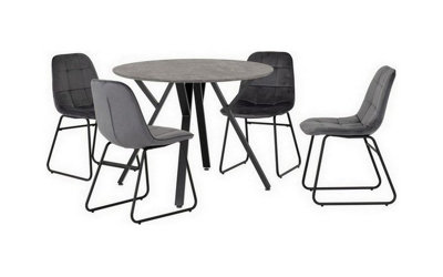 Athens Round Dining Set with Lukas Chairs - Concrete Effect/Black/Grey ...