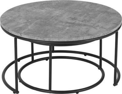 Athens Round Nest of 2 Tables in Concrete Effect and Black Metal